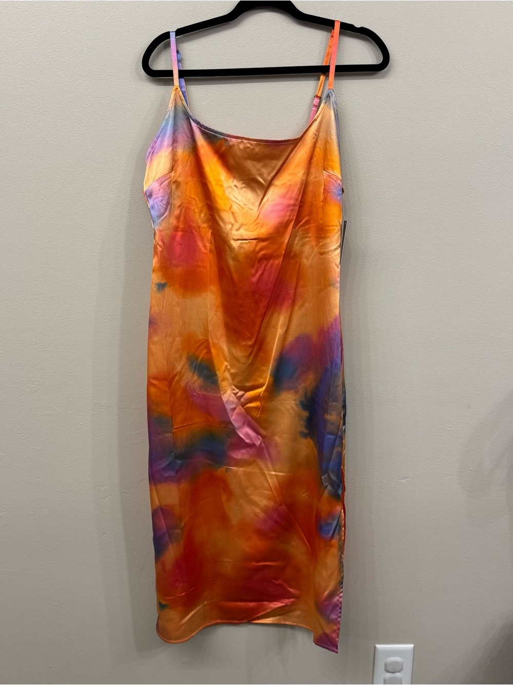 New wild fable Orange Tie Dye Multi-Color Satin Slip Midi Dress Size Large